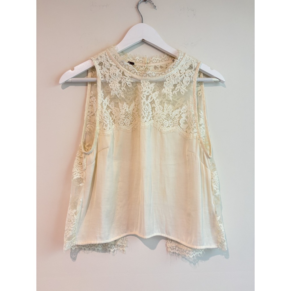 Free People Ivory Eyelash Lace Sleeveless Boho Tank Top Blouse Women's XS